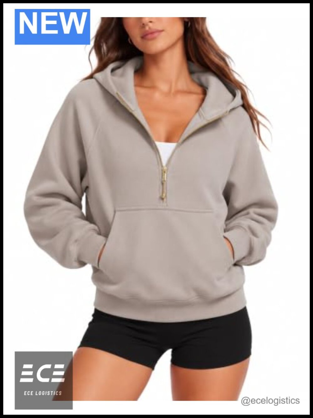 SUUKSESS Women Gold Half Zip Cotton Hoodie Pullover Sweatshirt